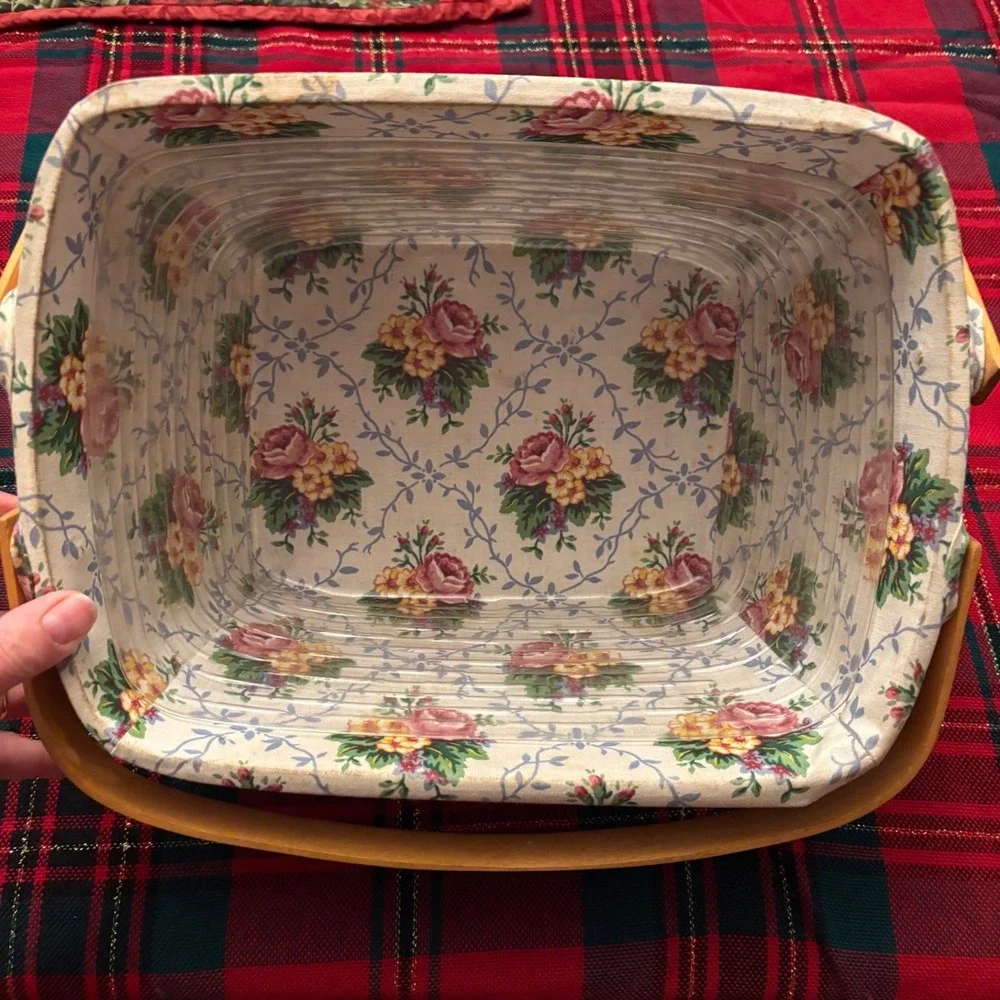 Longaberger Basket Handwoven Dresden Ohio USA Floral Liner Handles 1997 2 Colors
